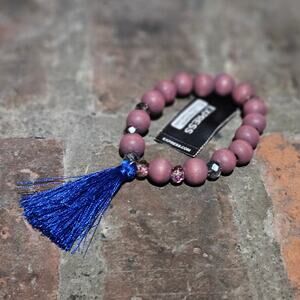 Cute Express Terracotta & Clear Beads with Blue Tassel Casual Boho Bracelet